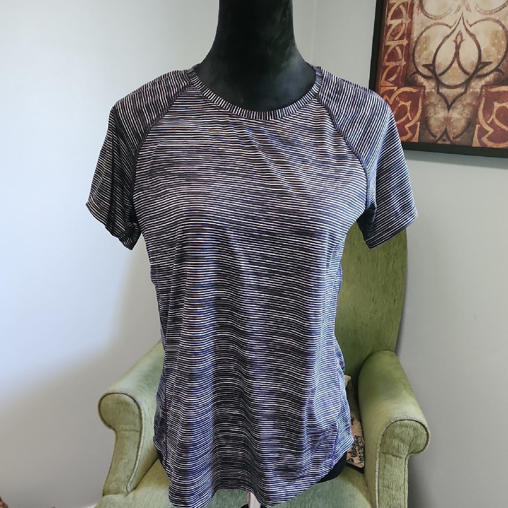 Tek Gear Women's Short Sleeve Top - Black and White Stripes